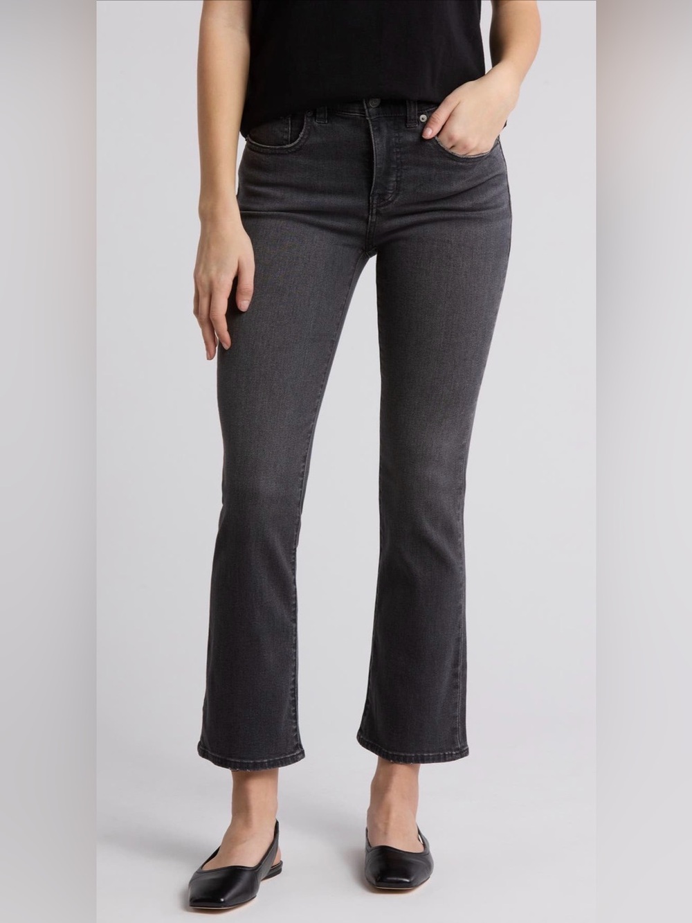 Madewell Mid Rise Kick Out Black Wash Charcoal Stretch Denim Size 29